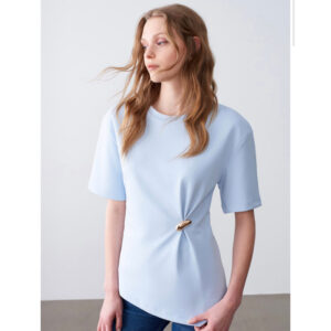 Dilvin Aksesuar Detaylı Basic T-Shirt -AÇIK MAVİ